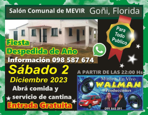 Fiesta de despedida del a&ntilde;o celebrar&aacute;n en Sal&oacute;n Comunal de MEVIR Go&ntilde;i