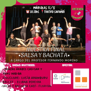 Ma&ntilde;ana habr&aacute; espect&aacute;culo en cierre del Curso de Salsa y Bachata en el Teatro de Sarand&iacute; Grande