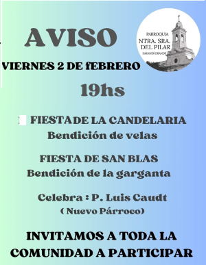Celebrar&aacute;n hoy Fiesta de la Candelaria y de San Blas en la Parroquia de Sarand&iacute; Grande