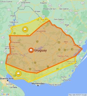 Sarand&iacute; Grande ingres&oacute; en alerta por tormentas fuertes y lluvias intensas al menos hasta las 17 hs