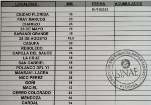 15 mm fue la cantidad de agua ca&iacute;da en Sarand&iacute; Grande