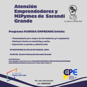 Brindar&aacute;n charla informativa hoy para emprendedores en Centro Comercial de Sarand&iacute; Grande