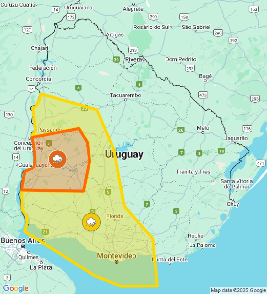 Sarand&iacute; Grande se encuentra en zona que est&aacute; bajo alerta amarilla por lluvias intensas y tormentas
