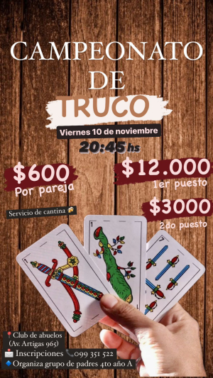 Hoy habr&aacute; campeonato de truco a beneficio de grupo escolar