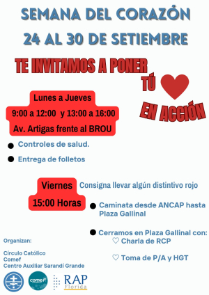 Controles de salud en el centro, caminata y mucho m&aacute;s habr&aacute; en Sarand&iacute; Grande para Semana del Coraz&oacute;n