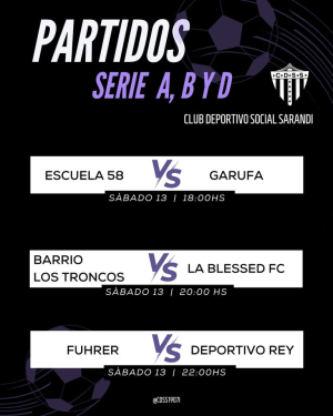 Tres partidos se disputar&aacute;n hoy en Campeonato Barrial de Sarand&iacute; Grande