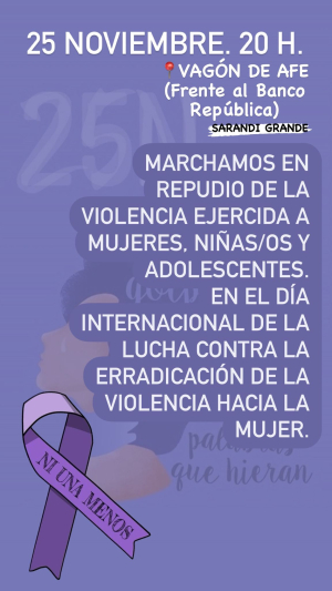Convocan a marcha en Sarand&iacute; Grande en repudio a la violencia hacia mujeres, ni&ntilde;as y adolescentes