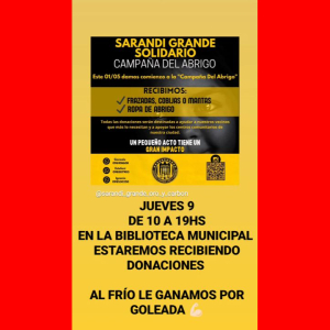 El jueves se recibir&aacute;n donaciones en Campa&ntilde;a del Abrigo en Biblioteca Municipal de Sarand&iacute; Grande
